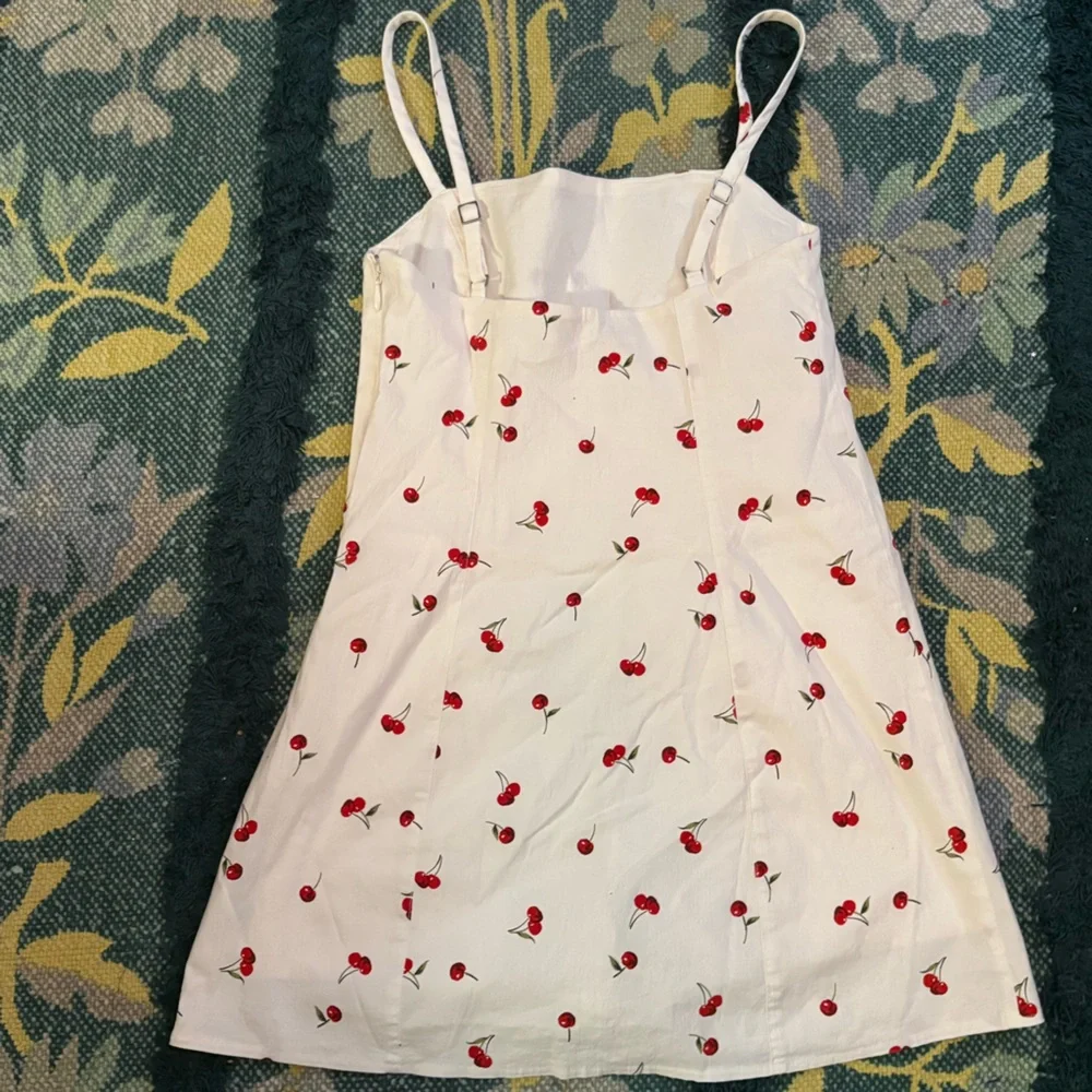 Abercrombie & Fitch Cherry Print Linen Mini Dress Women's Medium Romper - Picture 3 of 7